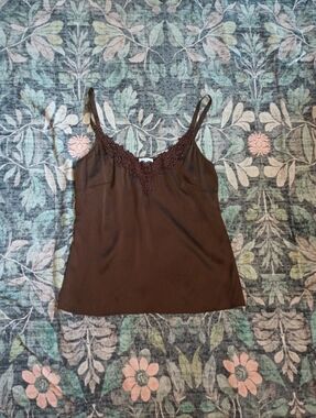 Apt 9 Womens Y2K Forest Fairy Silk Camisole Small Brown Crochet Beaded Boho